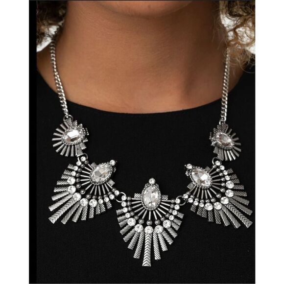 Silver Spike Bling Necklace - Picture 1 of 7